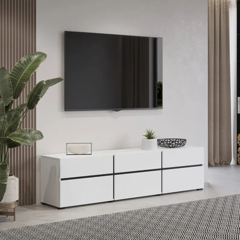 Tv-bänk Kors 3 luckor med 3 lådor - Vit - Svart - Möbler - TV- & Mediamöbler - TV bänk & mediabänk