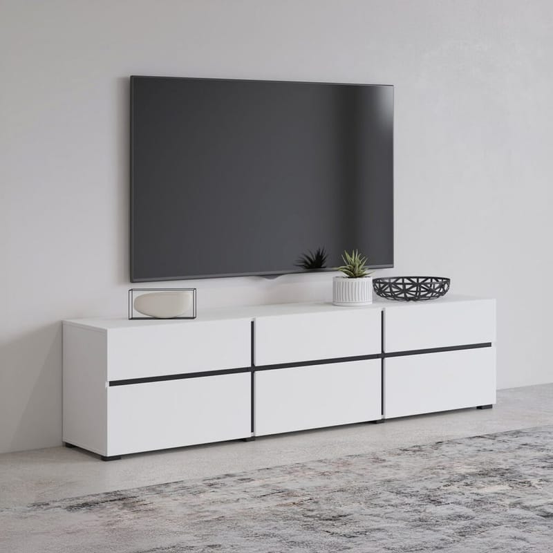 Tv-bänk Kors 3 luckor med 3 lådor - Vit - Svart - Möbler - TV- & Mediamöbler - TV bänk & mediabänk