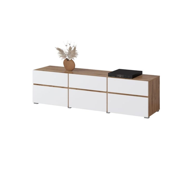Tv-bänk Kors 3 luckor med 3 lådor - Vit - Möbler - TV- & Mediamöbler - TV bänk & mediabänk
