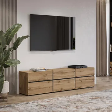 Tv-bänk Kors 3 luckor med 3 lådor - Wotan Ek - Svart - Möbler - TV- & Mediamöbler - TV bänk & mediabänk