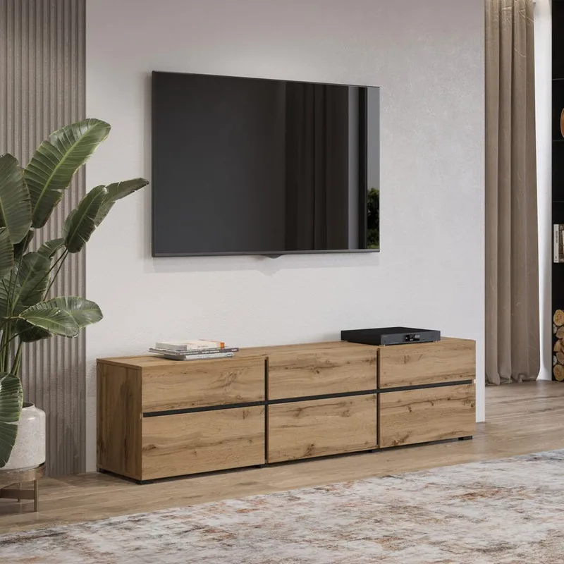 Tv-bänk Kors 3 luckor med 3 lådor - Wotan Ek - Svart - Möbler - TV- & Mediamöbler - TV bänk & mediabänk