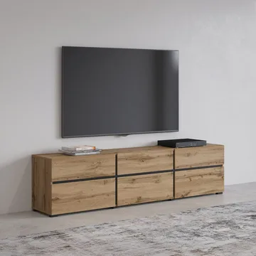 Tv-bänk Kors 3 luckor med 3 lådor - Wotan Ek - Svart - Möbler - TV- & Mediamöbler - TV bänk & mediabänk