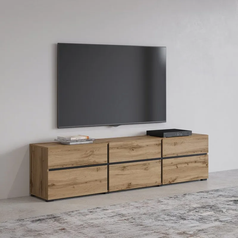 Tv-bänk Kors 3 luckor med 3 lådor - Wotan Ek - Svart - Möbler - TV- & Mediamöbler - TV bänk & mediabänk