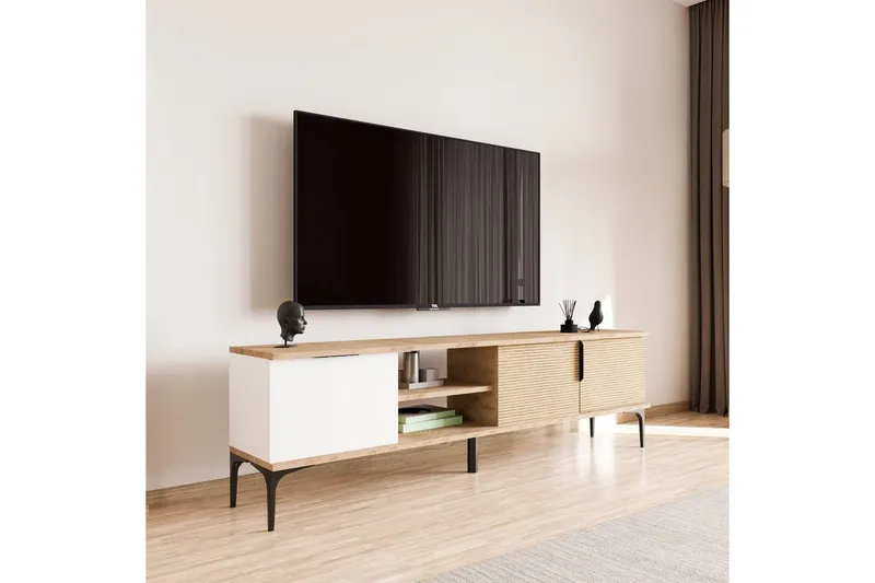 TV-bänk Kunar Vit / Ek - Vit / Ek - Möbler - TV- & Mediamöbler - TV bänk & mediabänk