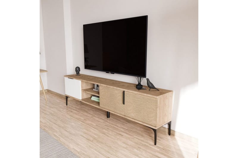 TV-bänk Kunar Vit / Ek - Vit / Ek - Möbler - TV- & Mediamöbler - TV bänk & mediabänk