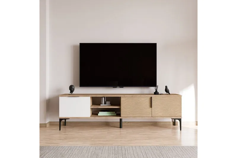 TV-bänk Kunar Vit / Ek - Vit / Ek - Möbler - TV- & Mediamöbler - TV bänk & mediabänk