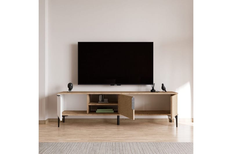 TV-bänk Kunar Vit / Ek - Vit / Ek - Möbler - TV- & Mediamöbler - TV bänk & mediabänk