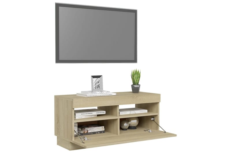 TV-bänk med LED-belysning sonoma-ek 80x35x40 cm - Brun - TV bänk & mediabänk