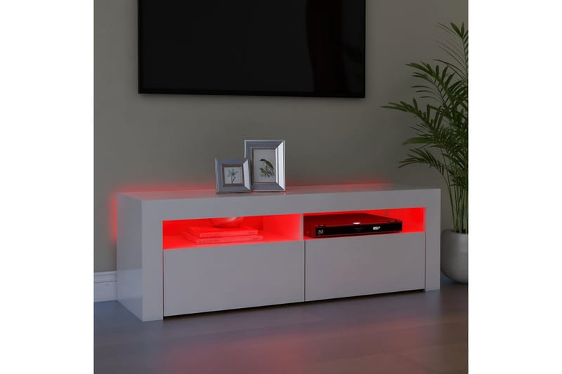TV-bänk med LED-belysning vit högglans 120x35x40 cm - Vit - TV bänk & mediabänk