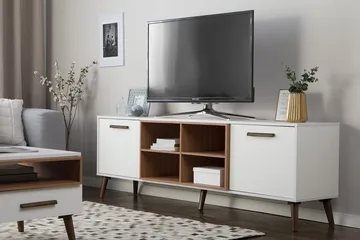 Alloa Golvstående TV Bänk 180 cm med Förvaring i Ljust Trä - Vit - Möbler - TV- & Mediamöbler - TV bänk & mediabänk