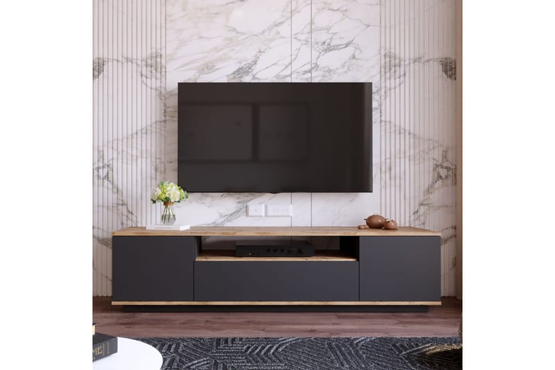 Anari Tv-bänk 180 cm med Hylla - Antracit/Natur - Möbler - TV- & Mediamöbler - TV bänk & mediabänk
