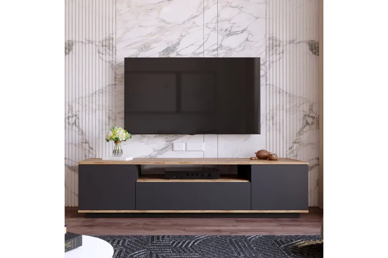 Anari Tv-bänk 180 cm med Hylla - Antracit/Natur - Möbler - TV- & Mediamöbler - TV bänk & mediabänk