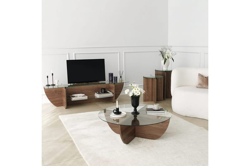 Andifli Golvstående TV-bänk 158 cm med Förvaring i Trä med Glasskiva - Brun - Möbler - TV- & Mediamöbler - TV bänk & mediabänk