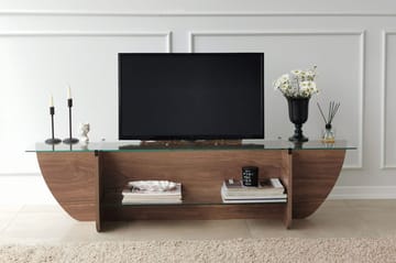 Andifli Golvstående TV-bänk 158 cm med Förvaring i Trä med Glasskiva - Brun - Möbler - TV- & Mediamöbler - TV bänk & mediabänk