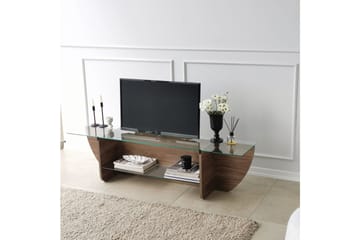 Andifli Golvstående TV-bänk 158 cm med Förvaring i Trä med Glasskiva - Brun - Möbler - TV- & Mediamöbler - TV bänk & mediabänk