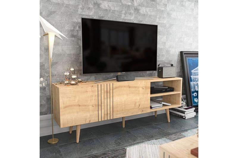 Andifli Golvstående TV-bänk 160 cm med Förvaring i Ek - Beige - Möbler - TV- & Mediamöbler - TV bänk & mediabänk