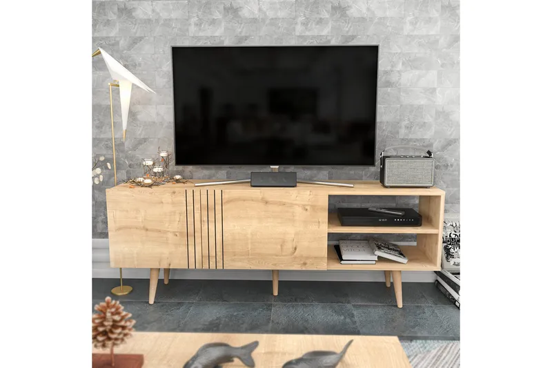 Andifli Golvstående TV-bänk 160 cm med Förvaring i Ek, Beige