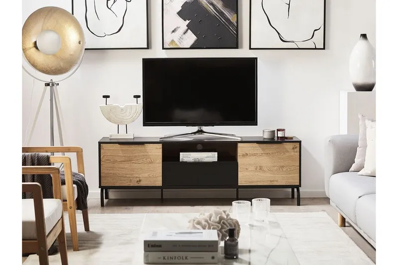 Arkley TV-bänk 160x41 cm - Svart/Ljusbrun - Möbler - TV- & Mediamöbler - TV bänk & mediabänk