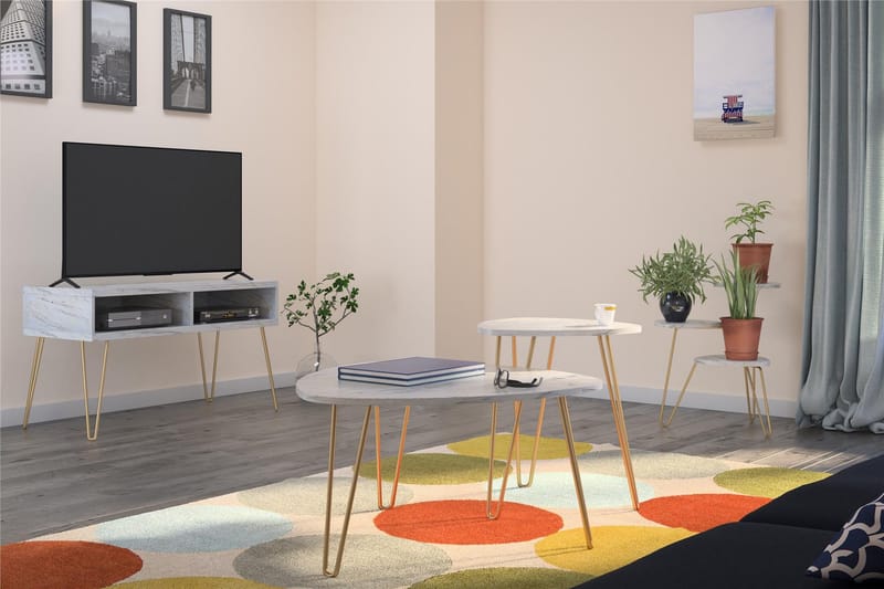 Athena Tv-bänk 107x50 cm Vit/Marmormönster - Novogratz - Möbler - TV- & Mediamöbler - TV bänk & mediabänk