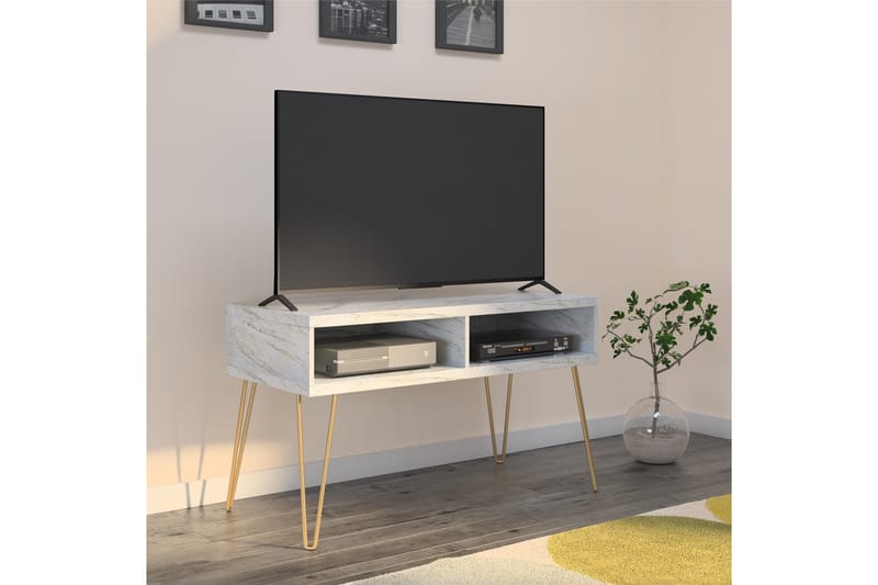 Athena Tv-bänk 107x50 cm Vit/Marmormönster - Novogratz - Möbler - TV- & Mediamöbler - TV bänk & mediabänk