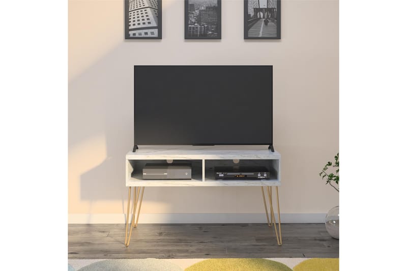 Athena Tv-bänk 107x50 cm Vit/Marmormönster - Novogratz - Möbler - TV- & Mediamöbler - TV bänk & mediabänk