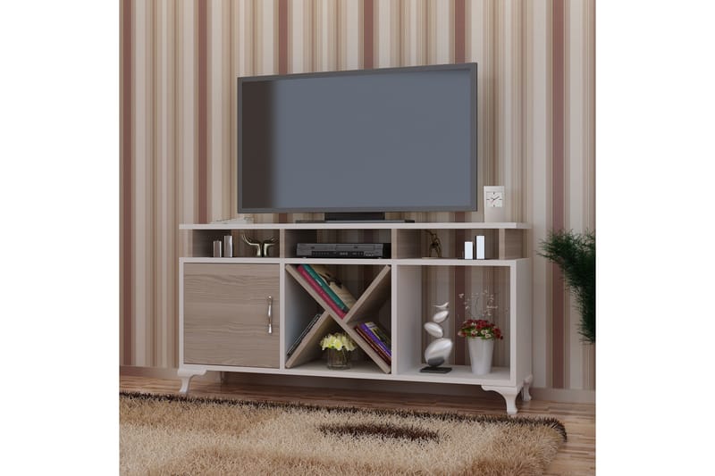 Ayaze Golvstående TV Bänk 120 cm med Förvaring i Målat Trä - Vit - Möbler - TV- & Mediamöbler - TV bänk & mediabänk