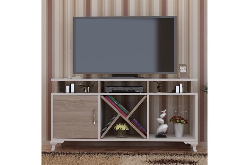Ayaze Golvstående TV Bänk 120 cm med Förvaring i Målat Trä - Vit - Möbler - TV- & Mediamöbler - TV bänk & mediabänk
