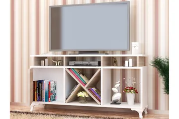 Ayaze Golvstående TV Bänk 120 cm med Förvaring i Målat Trä - Vit - Möbler - TV- & Mediamöbler - TV bänk & mediabänk