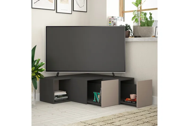 Bodsjö Hörn Tv Bänk 92 cm med Förvaring i Mörkt Trä - Antracitgrå - Möbler - TV- & Mediamöbler - TV bänk & mediabänk