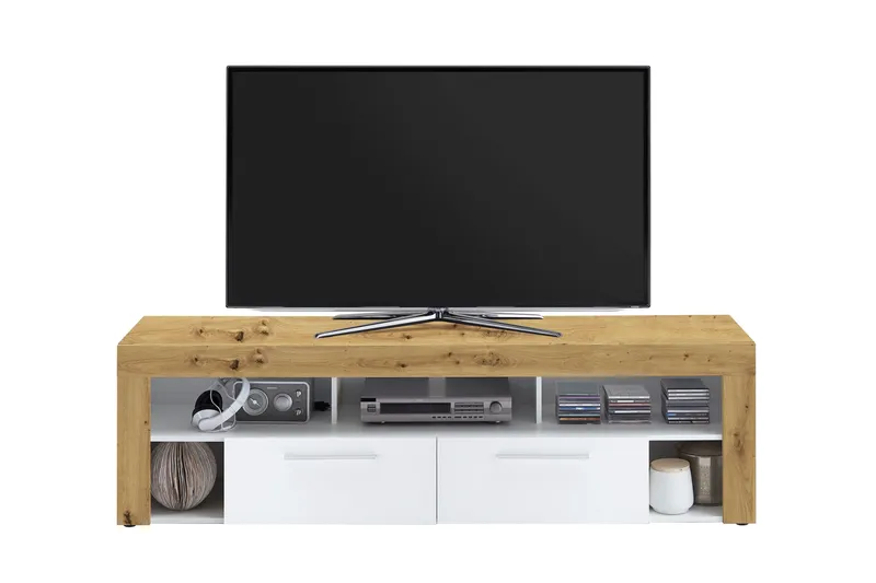Bootsma Golvstående TV-bänk 180 cm med Förvaring i Mörkt Trä - Vit|Brun - Möbler - TV- & Mediamöbler - TV bänk & mediabänk