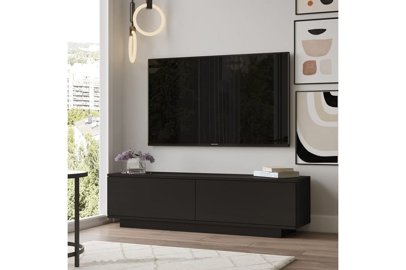 Caswell Golvstående Tv-bänk 140 cm med Förvaring i Målat Trä - Svart - Möbler - TV- & Mediamöbler - TV bänk & mediabänk