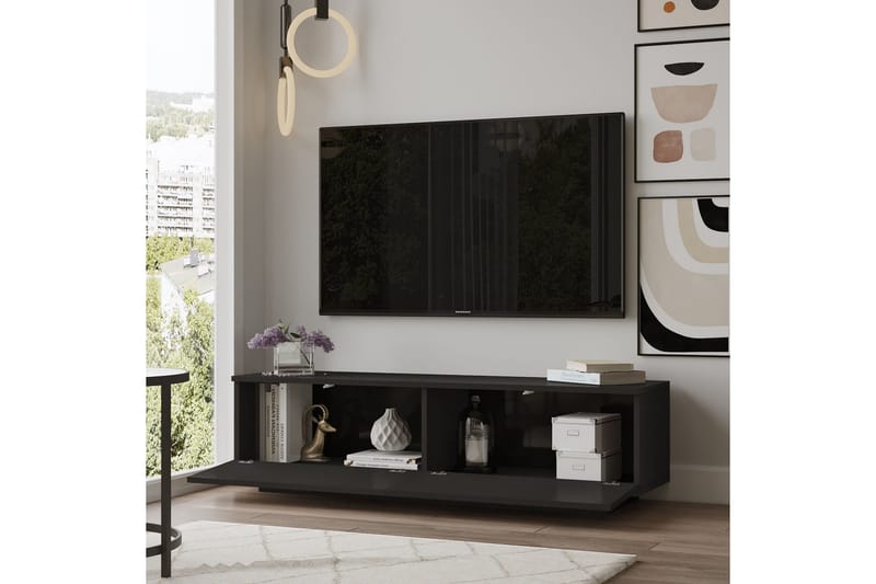 Caswell Golvstående Tv-bänk 140 cm med Förvaring i Målat Trä - Svart - Möbler - TV- & Mediamöbler - TV bänk & mediabänk