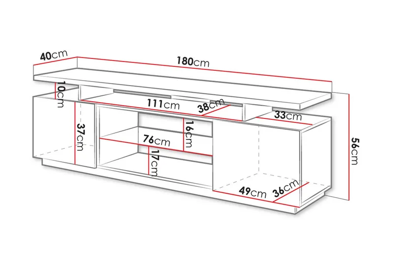 Ceasar TV-bänk 180 cm med LED - Svart - Möbler - TV- & Mediamöbler - TV bänk & mediabänk