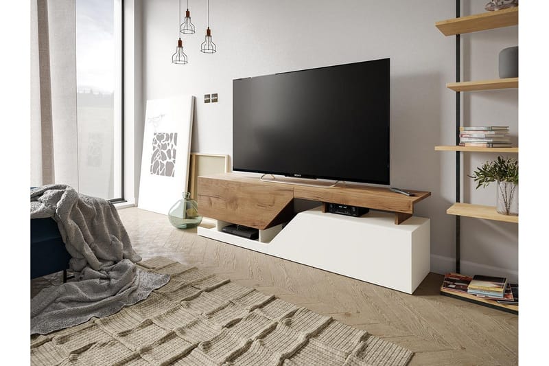Ceelias Golvstående TV Bänk med Förvaring 160 cm i Målat Trä - Vit|Beige - Möbler - TV- & Mediamöbler - TV bänk & mediabänk