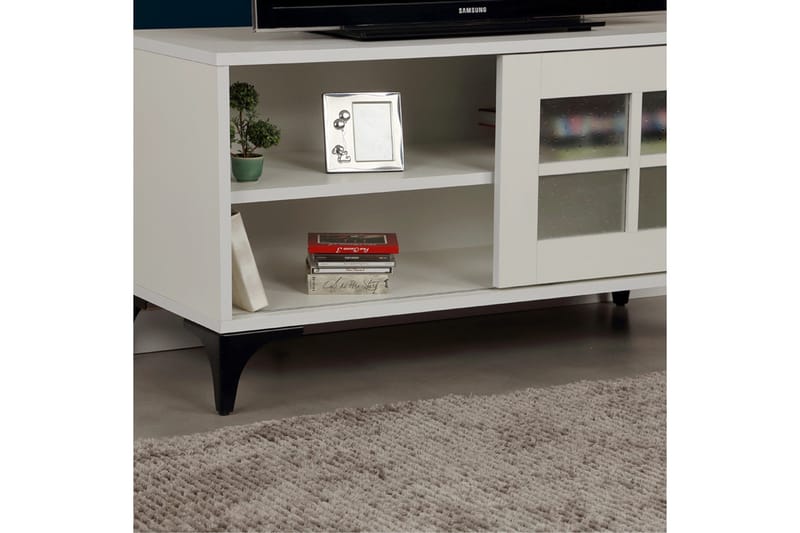 Comfortale Golvstående TV Bänk 100 cm med Förvaring i Målat Trä - Vit - Möbler - TV- & Mediamöbler - TV bänk & mediabänk