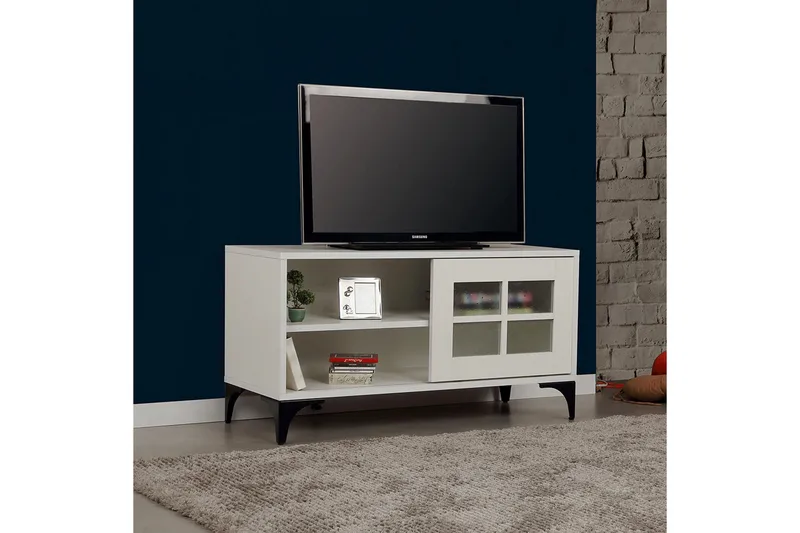 Comfortale Golvstående TV Bänk 100 cm med Förvaring i Målat Trä - Vit - Möbler - TV- & Mediamöbler - TV bänk & mediabänk