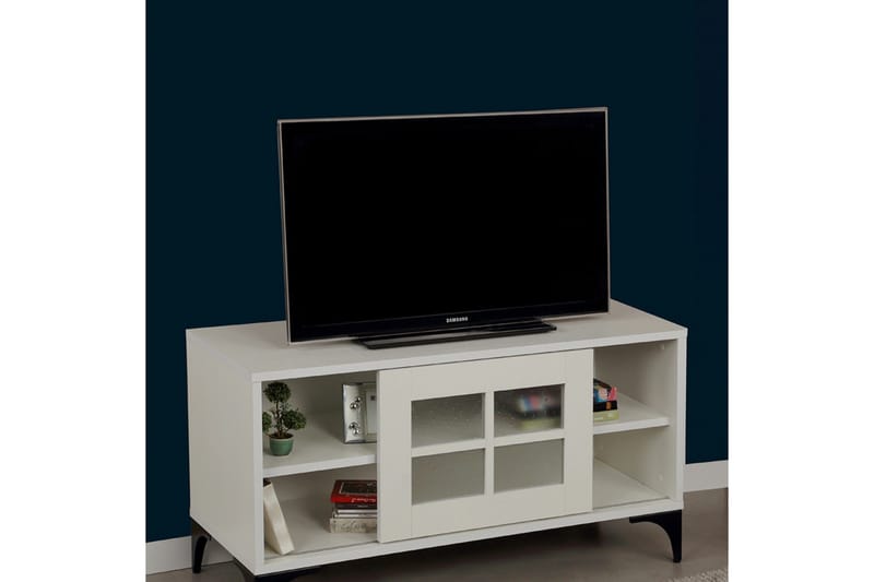Comfortale Golvstående TV Bänk 100 cm med Förvaring i Målat Trä - Vit - Möbler - TV- & Mediamöbler - TV bänk & mediabänk