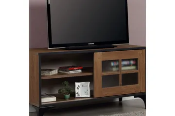 Comfortale Golvstående Tv Bänk 100 cm med Förvaring i Mörkt Trä - Brun - Möbler - TV- & Mediamöbler - TV bänk & mediabänk