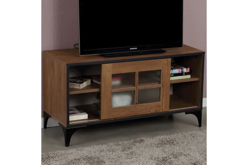 Comfortale Golvstående Tv Bänk 100 cm med Förvaring i Mörkt Trä - Brun - Möbler - TV- & Mediamöbler - TV bänk & mediabänk