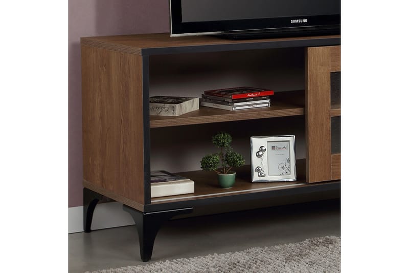 Comfortale Golvstående Tv Bänk 100 cm med Förvaring i Mörkt Trä - Brun - Möbler - TV- & Mediamöbler - TV bänk & mediabänk