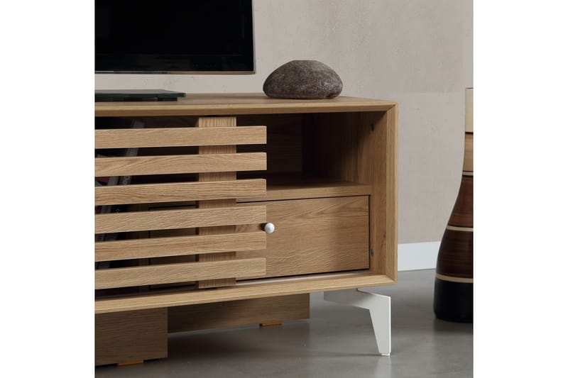Comfortale Golvstående TV Bänk 125 cm med Förvaring i Ljust Trä - Brun - Möbler - TV- & Mediamöbler - TV bänk & mediabänk
