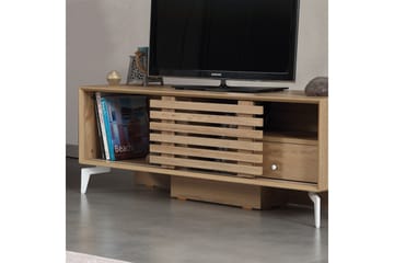 Comfortale Golvstående TV Bänk 125 cm med Förvaring i Ljust Trä - Brun - Möbler - TV- & Mediamöbler - TV bänk & mediabänk