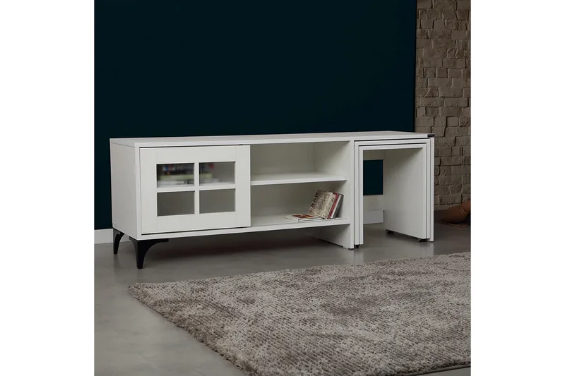 Comfortale Golvstående Tv Bänk med Hjul 150 cm med Förvaring i Målat Trä - Vit - Möbler - TV- & Mediamöbler - TV bänk & mediabänk