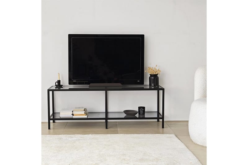 Condurso Golvstående Tv-bänk 130 cm i Metall och Glas - Rökgrå - Möbler - TV- & Mediamöbler - TV bänk & mediabänk