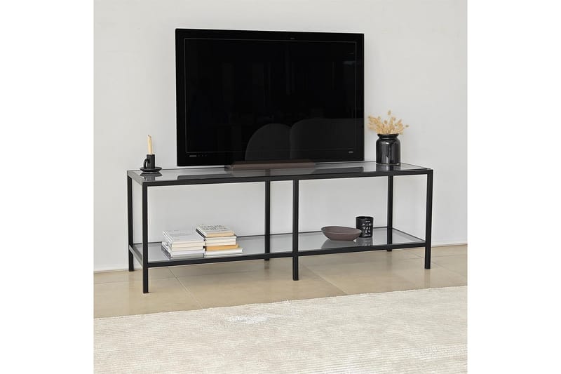 Condurso Golvstående Tv-bänk 130 cm i Metall och Glas - Rökgrå - Möbler - TV- & Mediamöbler - TV bänk & mediabänk