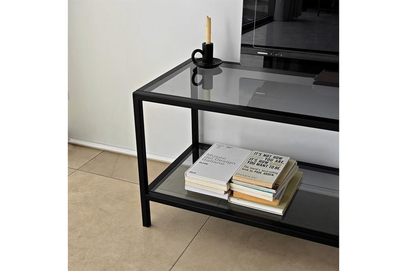 Condurso Golvstående Tv-bänk 130 cm i Metall och Glas - Rökgrå - Möbler - TV- & Mediamöbler - TV bänk & mediabänk