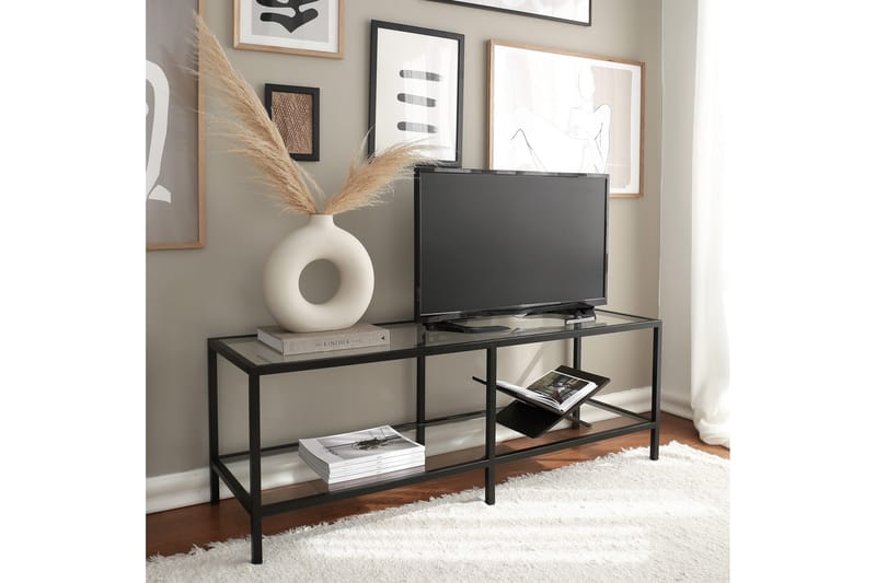 Condurso Golvstående Tv-bänk 130 cm med Förvaring i Glas och Metall - Svart - Möbler - TV- & Mediamöbler - TV bänk & mediabänk