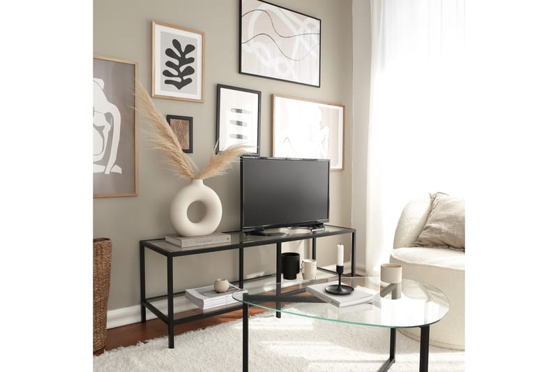 Condurso Golvstående Tv-bänk 130 cm med Förvaring i Glas och Metall - Svart - Möbler - TV- & Mediamöbler - TV bänk & mediabänk