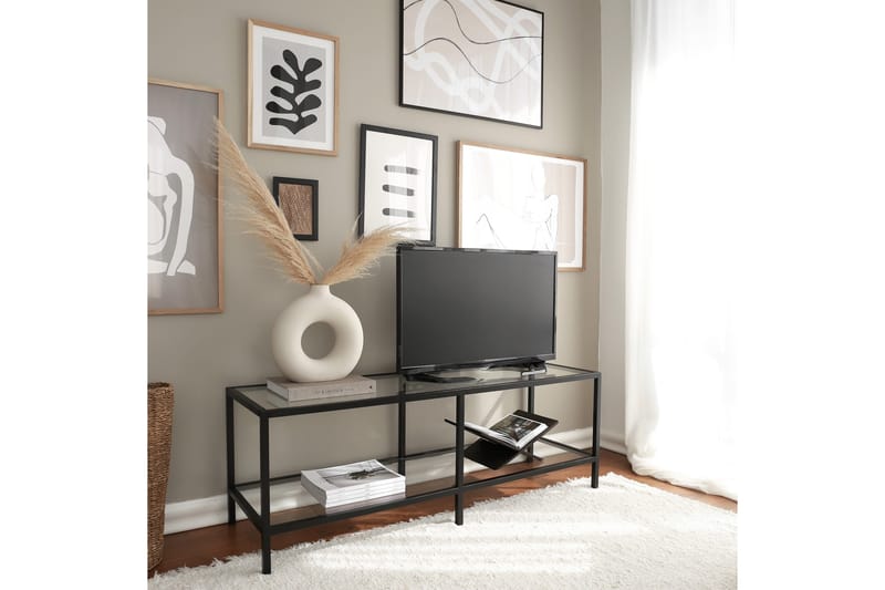 Condurso Golvstående Tv-bänk 130 cm med Förvaring i Glas och Metall - Svart - Möbler - TV- & Mediamöbler - TV bänk & mediabänk