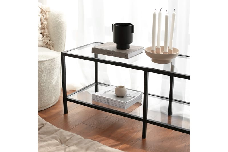 Condurso Golvstående Tv-bänk 130 cm med Förvaring i Glas och Metall - Svart - Möbler - TV- & Mediamöbler - TV bänk & mediabänk